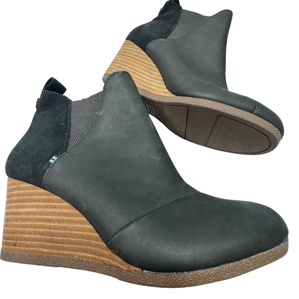 TOMS Leila Wedge Bootie Womens 8.5 Leather Suede Ankle Boots Cute Preppy